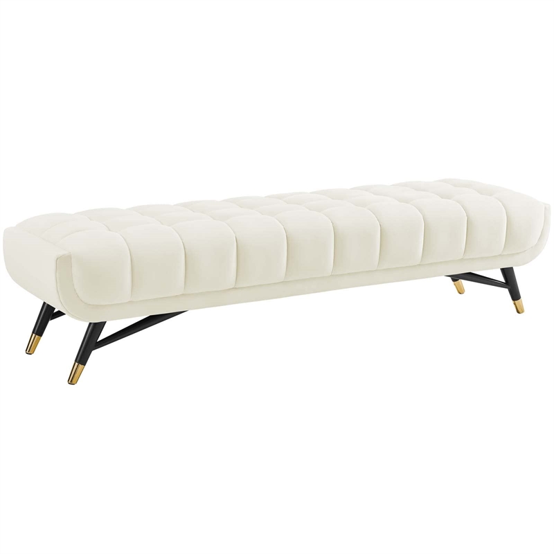 Modway Adept Tufted Performance Velvet Bench in Ivory and Black