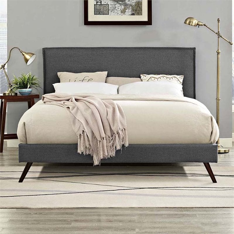 Modway Amaris Full Fabric Platform Bed with Round Splayed Legs in Gray