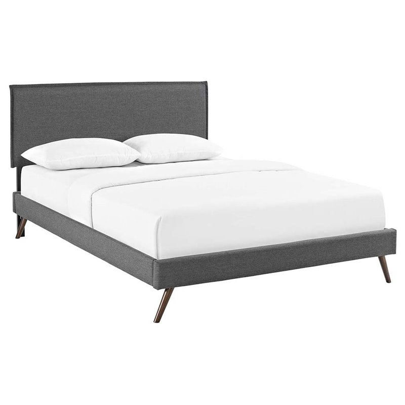 Modway Amaris Full Fabric Platform Bed with Round Splayed Legs in Gray