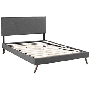 Modway Amaris Upholstered Queen Platform Bed Frame in Gray With Splayed Legs