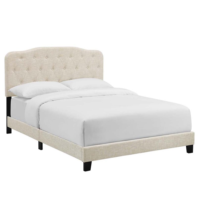 Modway Amelia King Upholstered Polyester Fabric Bed in Beige Finish