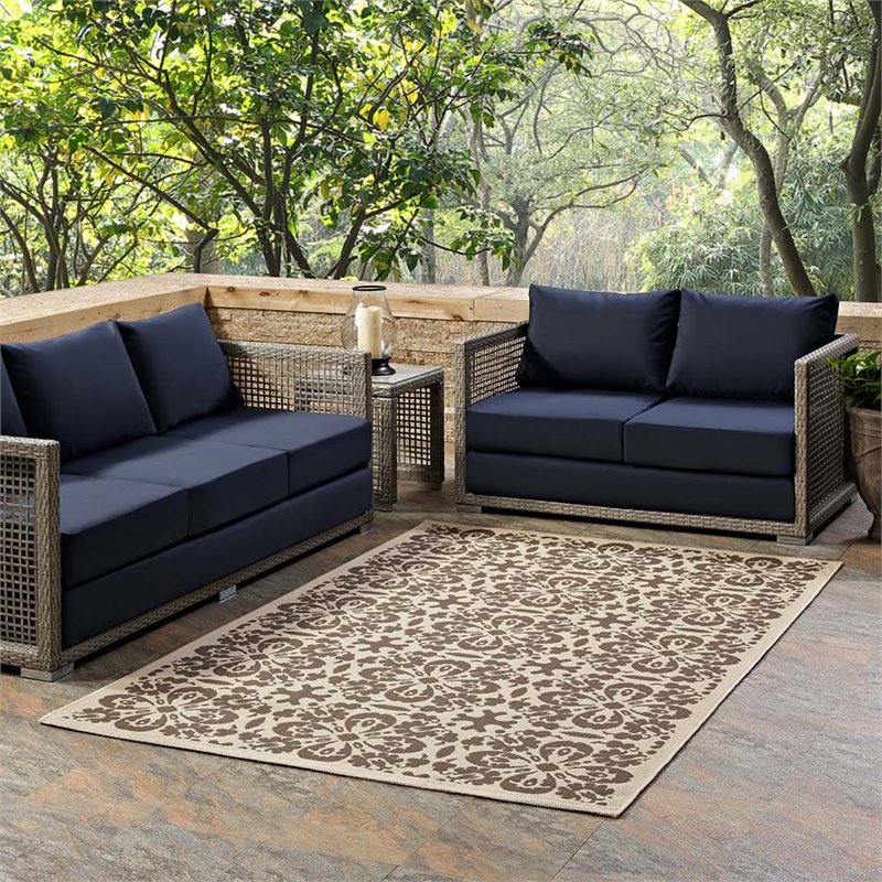 Modway Ariana 5' x 8' Floral Trellis Area Rug in Beige