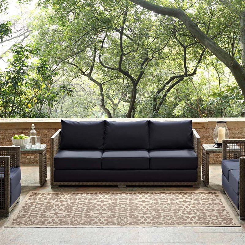 Modway Ariana 5' x 8' Floral Trellis Area Rug in Beige