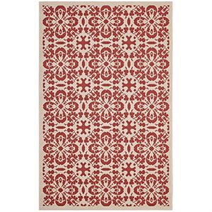 Modway Ariana 63x90.5&quot Floral Trellis Polypropylene Area Rug in Red/Beige