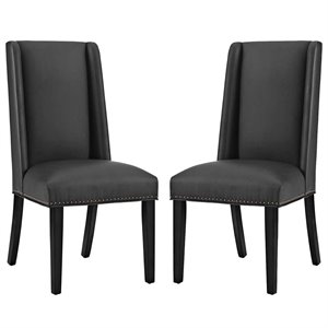 Modway Baron 19.5&quot Vinyl Upholstered Dining Side Chair in Black (Set of 2)
