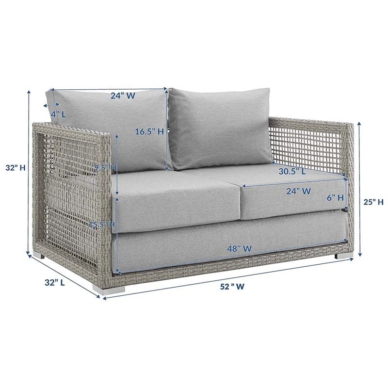 Modway Aura Modern Rattan & Fabric Outdoor Patio Loveseat in Gray