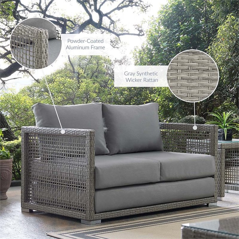 Modway Aura Modern Rattan & Fabric Outdoor Patio Loveseat in Gray