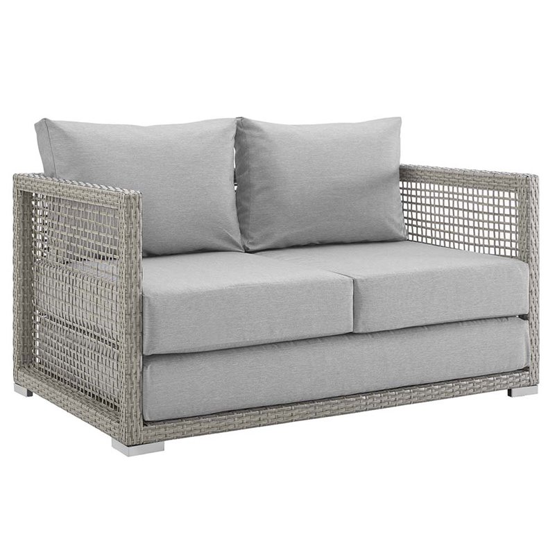 Modway Aura Modern Rattan & Fabric Outdoor Patio Loveseat in Gray