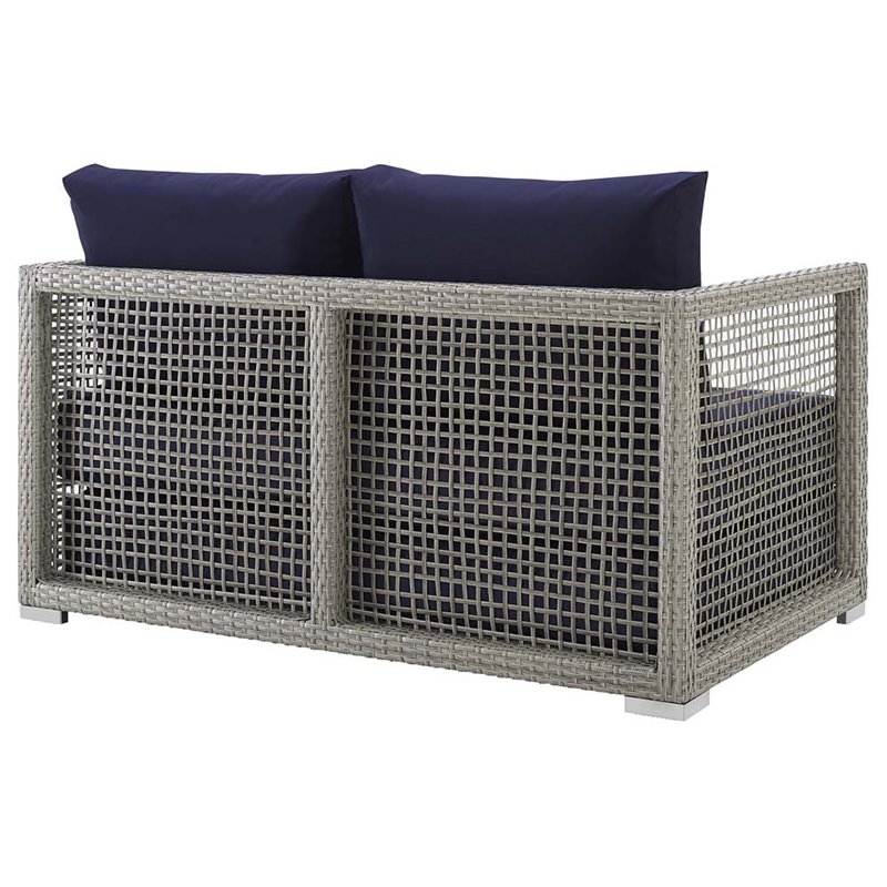 Modway Aura Modern Rattan & Fabric Outdoor Patio Loveseat in Gray and Navy