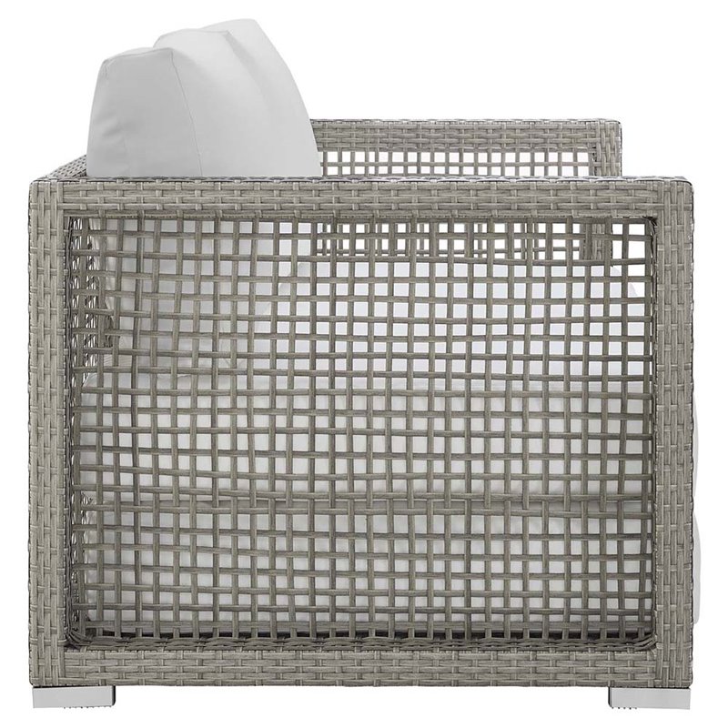 Modway Aura Modern Rattan & Fabric Outdoor Patio Loveseat in Gray White
