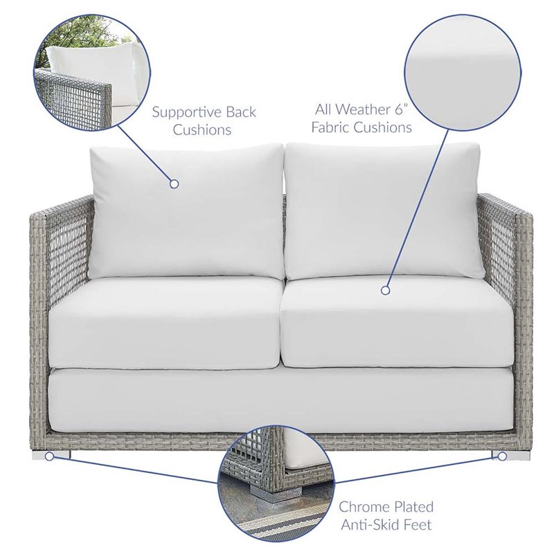 Modway Aura Modern Rattan & Fabric Outdoor Patio Loveseat in Gray White