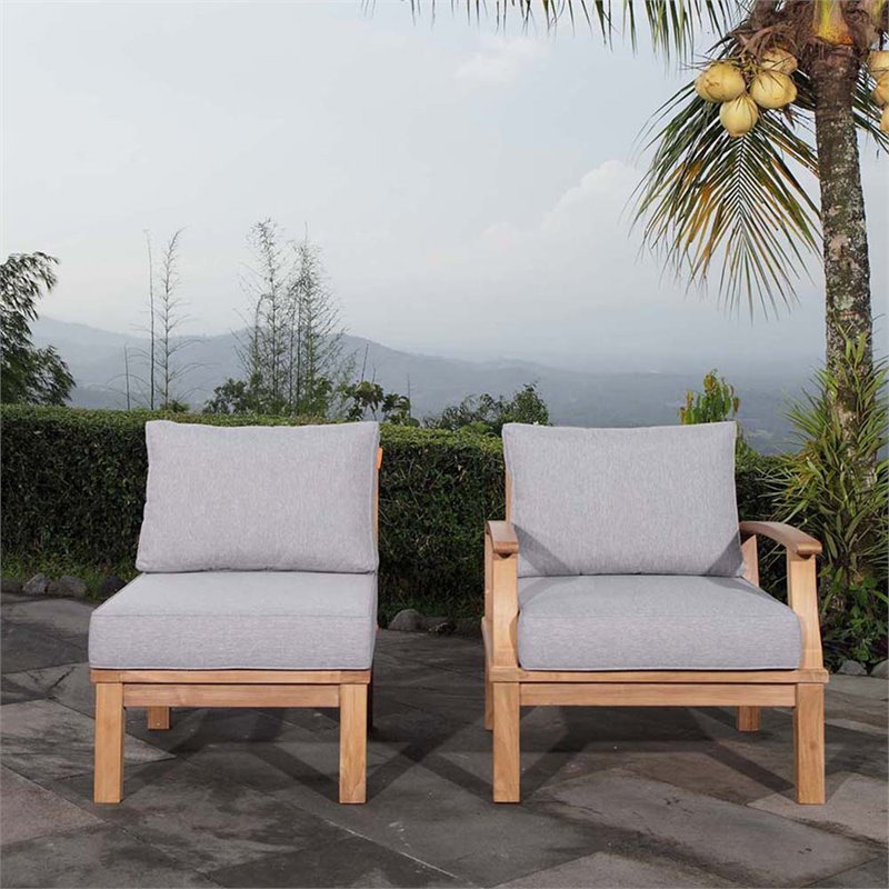 Modway Marina 2-Piece Solid Teak Wood Patio Sofa Sectional Set in Natural/Gray
