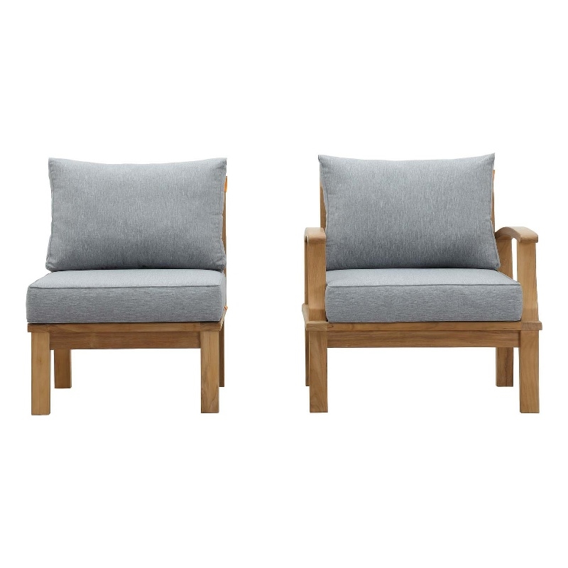 Modway Marina 2-Piece Solid Teak Wood Patio Sofa Sectional Set in Natural/Gray