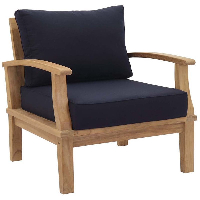 Modway Marina 2 Piece Patio Chair Set in Natural and Navy