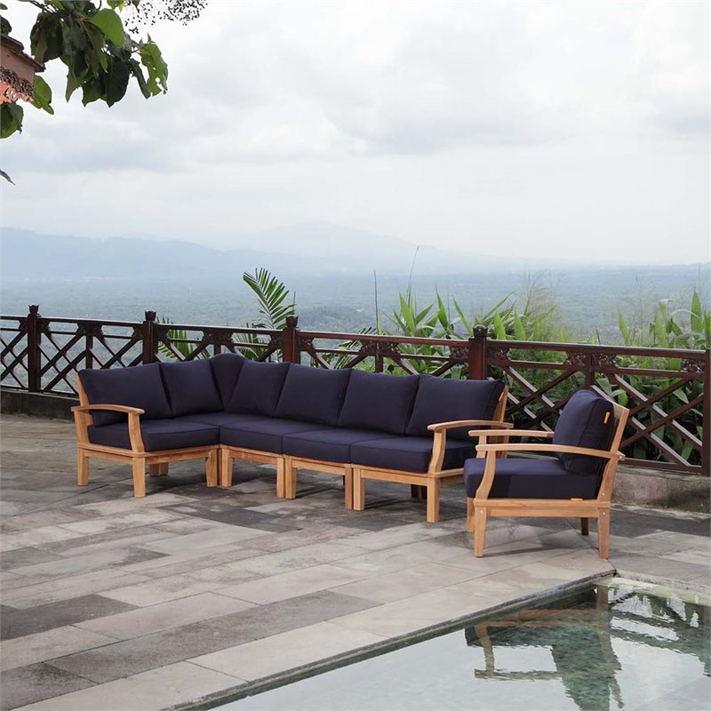 Modway Marina 2 Piece Patio Chair Set in Natural and Navy