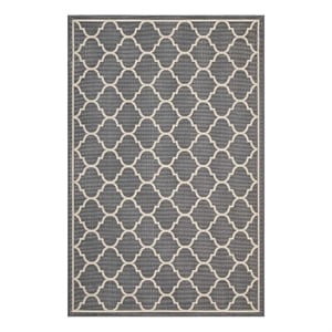 Modway Avena 63x90.5&quot Moroccan Quatrefoil Trellis Fabric Area Rug in Gray/Beige