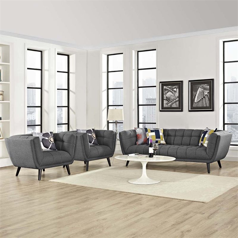 Modway Bestow Tufted Fabric Upholstered Armchair in Gray & Black (Set of 2)