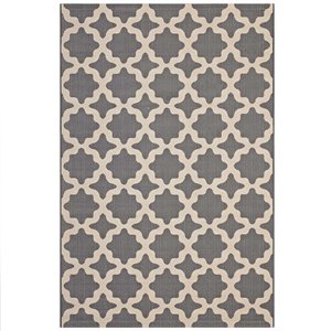 Modway Cerelia 94.5x122&quot Moroccan Trellis Fabric Area Rug in Gray and Beige