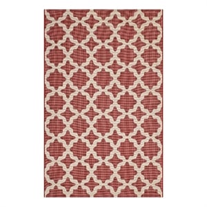 Modway Cerelia 63x90.5&quot Moroccan Trellis Polypropylene Area Rug in Red and Beige