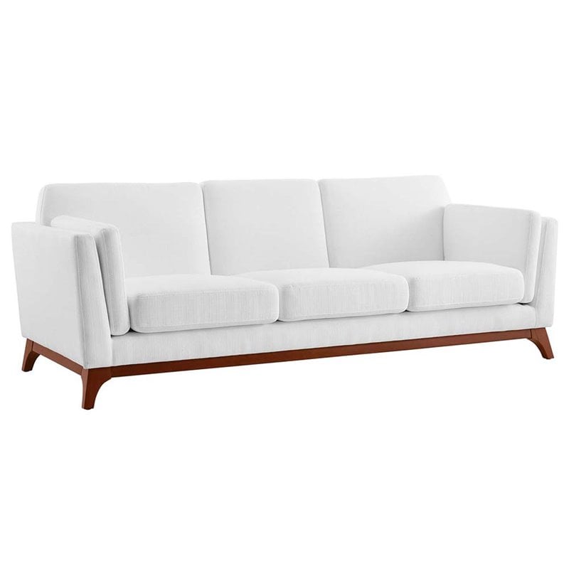 Modway Chance Modern Wood & Fabric Upholstered Sofa in White/Brown