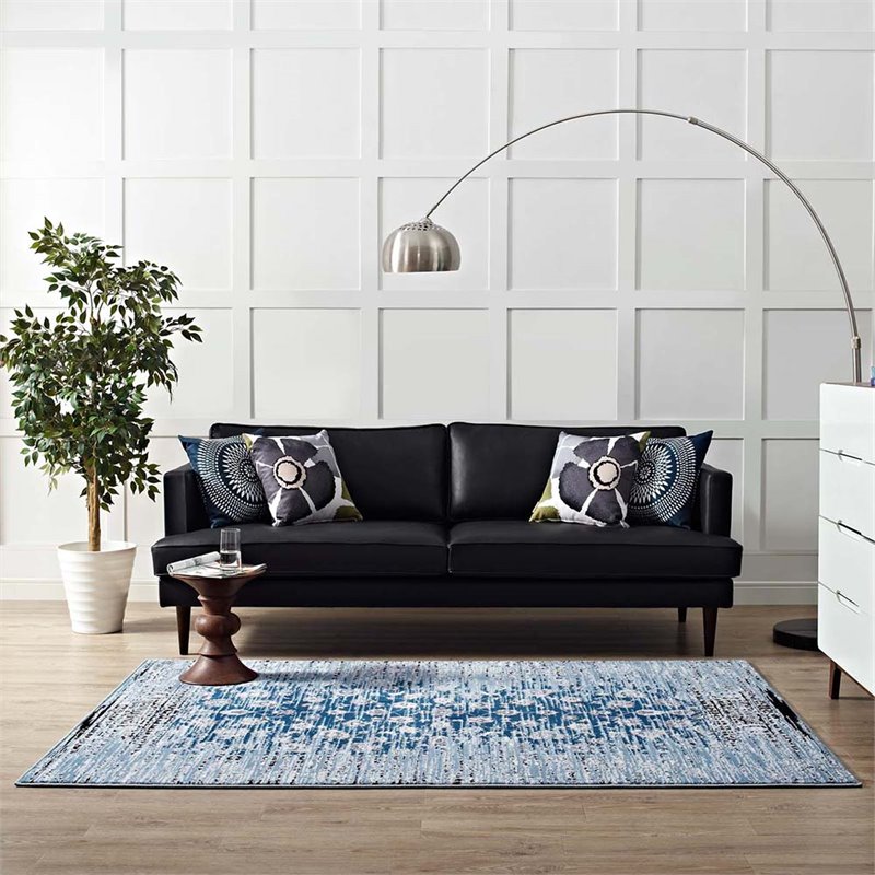 Modway Chiara 5' x 8' Floral Lattice Area Rug in Morroccan Blue