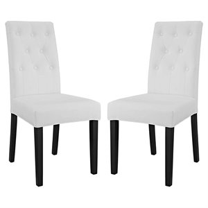 Modway Confer 19.5&quot Faux Leather Dining Side Chair in White (Set of 2)