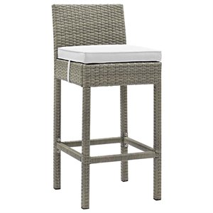 Modway Conduit 30&quot Rattan & Aluminum Patio Bar Stool in Light Gray/White
