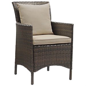 Modway Conduit 17&quot Rattan & Aluminum Patio Dining Armchair in Brown & Beige