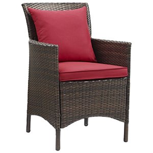Modway Conduit 17&quot Rattan & Aluminum Patio Dining Armchair in Brown & Red