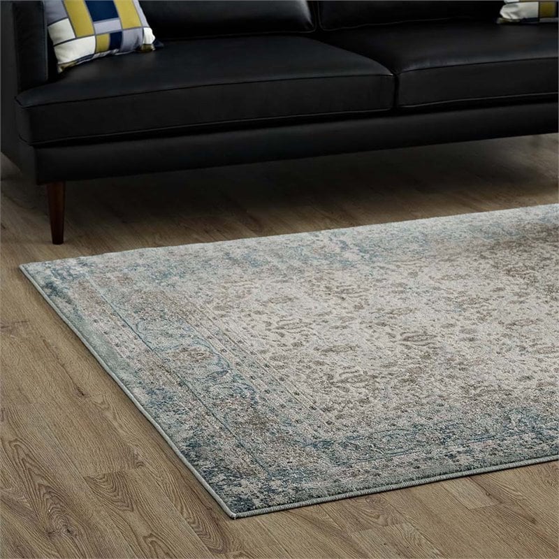 Modway Dilys 5' x 8' Floral Lattice Area Rug in Teal and Brown