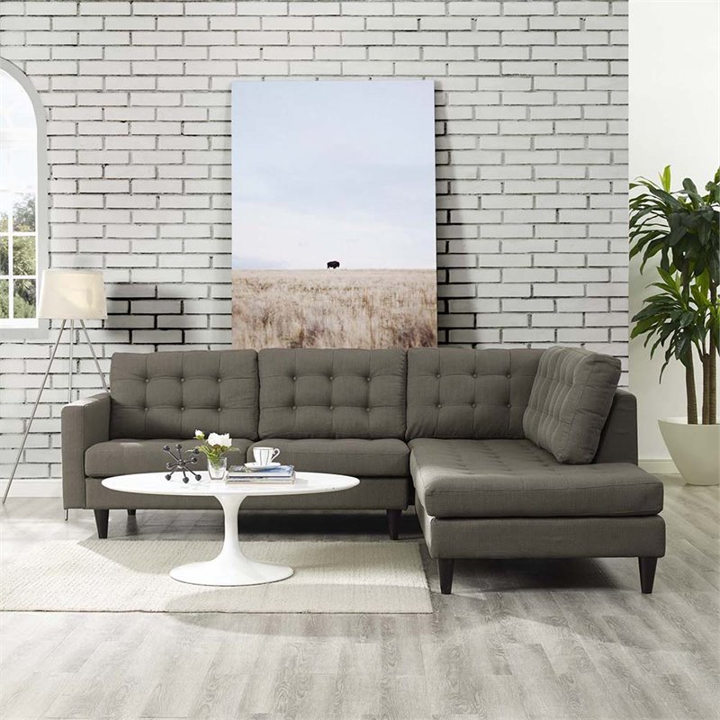Modway Empress 2-Piece Fabric Upholstered Right-Facing Sectional in Granite Gray