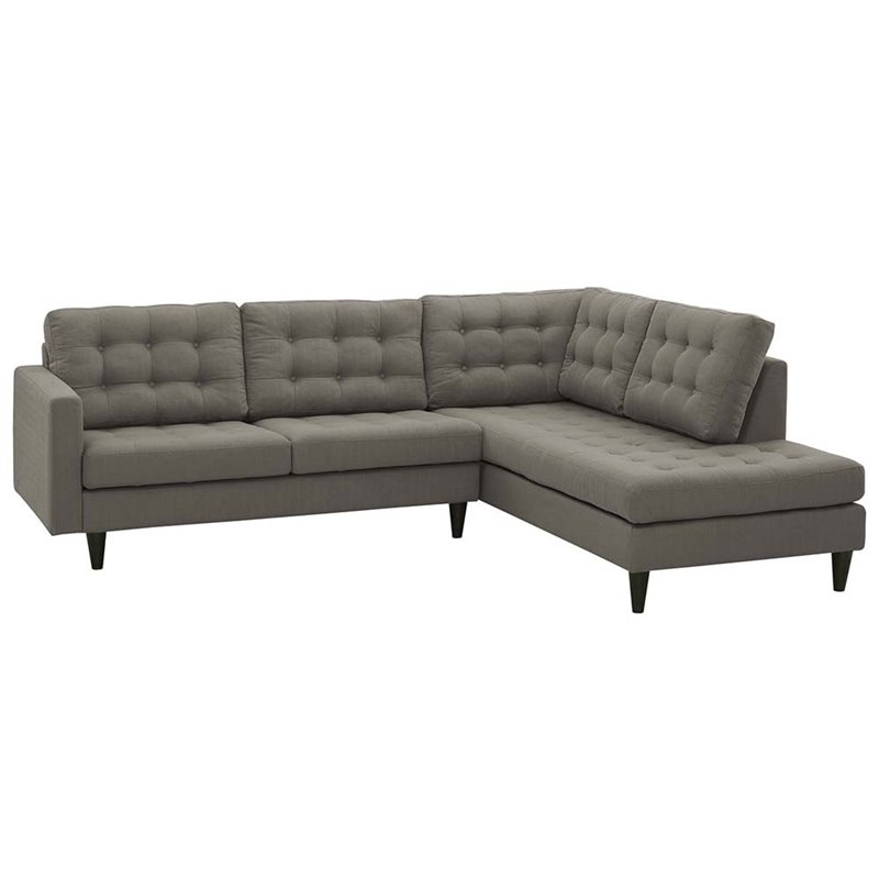 Modway Empress 2-Piece Fabric Upholstered Right-Facing Sectional in Granite Gray
