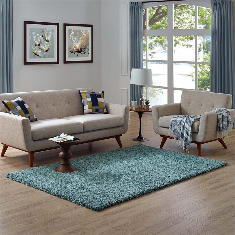 Modway Enyssa 5' x 8' Shag Area Rug in Aqua Blue and Ivory