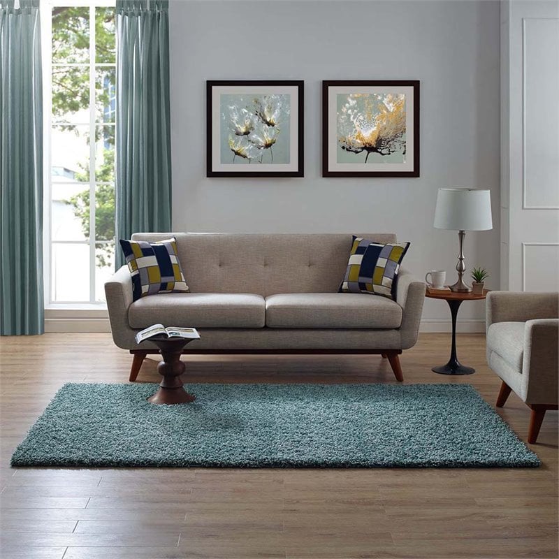 Modway Enyssa 5' x 8' Shag Area Rug in Aqua Blue and Ivory