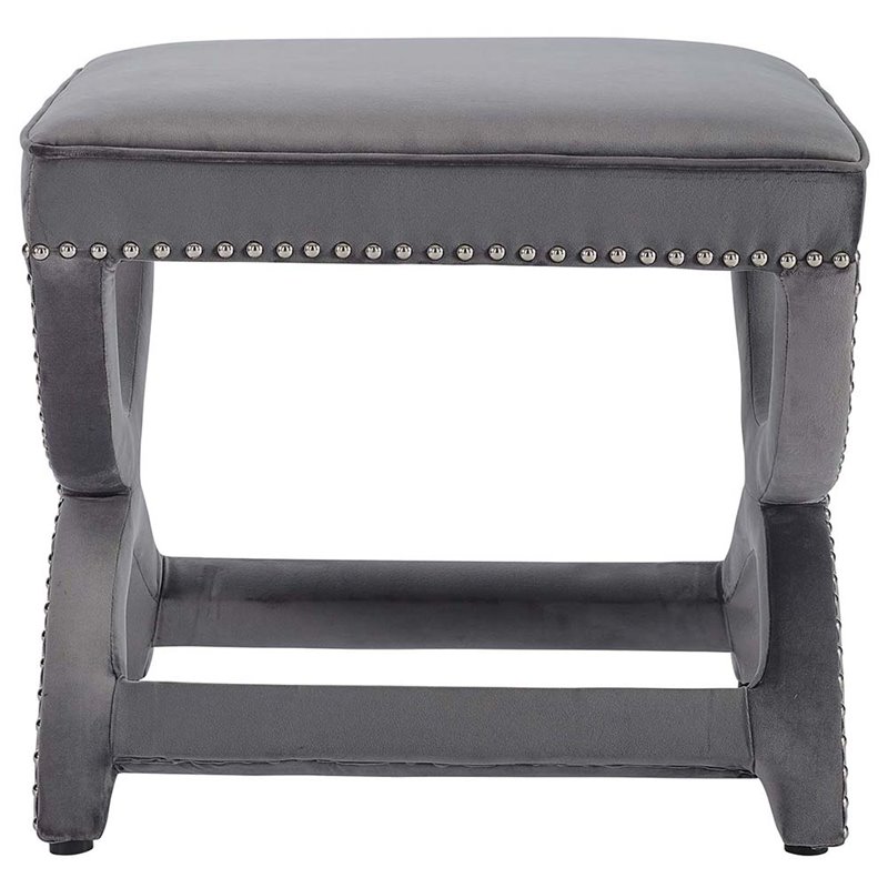 Modway Expound Velvet Upholstered Nailhead Trim Ottoman in Gray