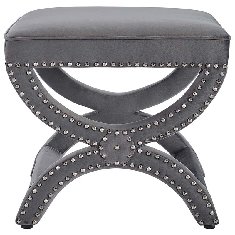 Modway Expound Velvet Upholstered Nailhead Trim Ottoman in Gray