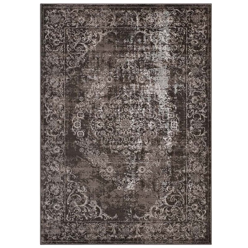 Modway Gamela 5' x 8' Ornate Floral Medallion Area Rug in Dark Brown