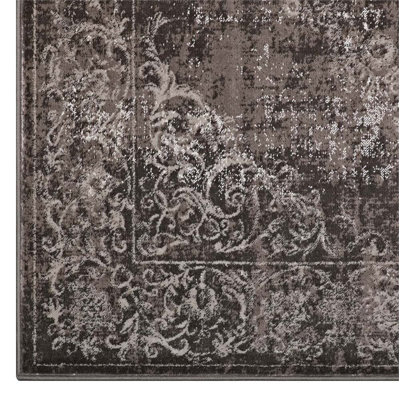 Modway Gamela 8' x 10' Ornate Floral Medallion Area Rug in Dark Brown