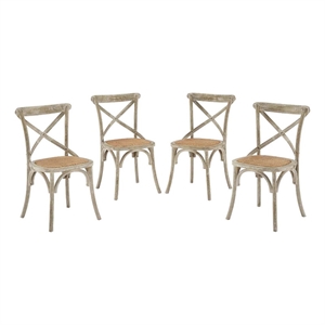Modway Gear 18.5&quot Elm Wood and Rattan Dining Side Chair in Gray (Set of 4)