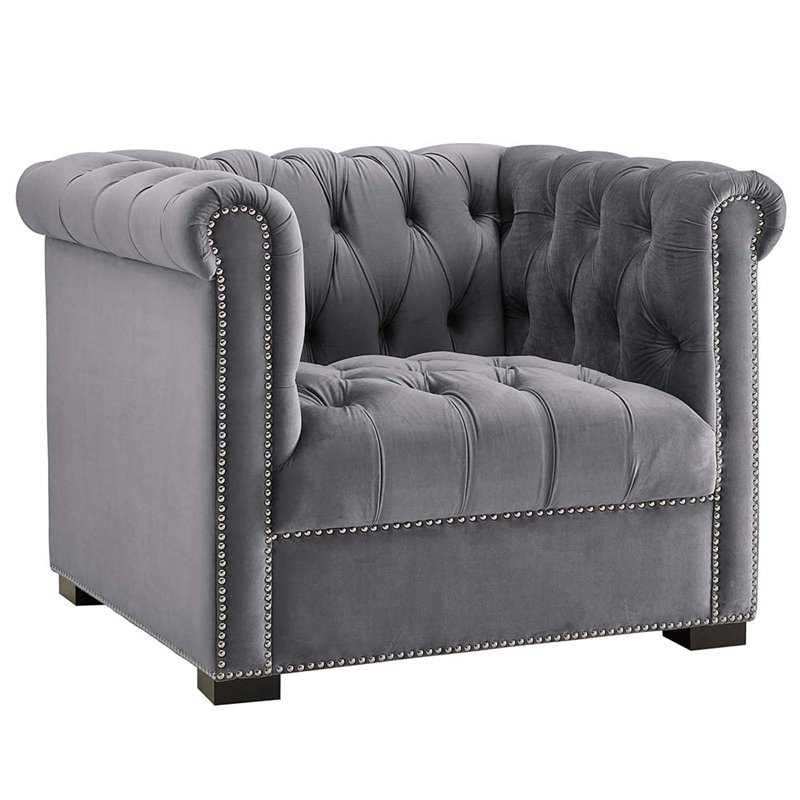 Modway Heritage Tufted Performance Velvet Accent Armchair in Gray