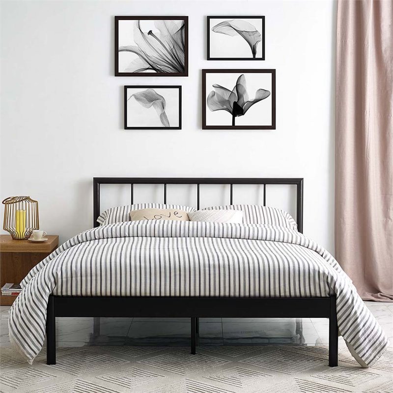 Modway Gwen Powder Coated Sturdy Steel Full Bed Frame in Brown