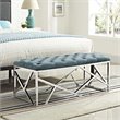 Modway Intersperse Tufted Velvet Polyester Bench in Silver and Sea Blue
