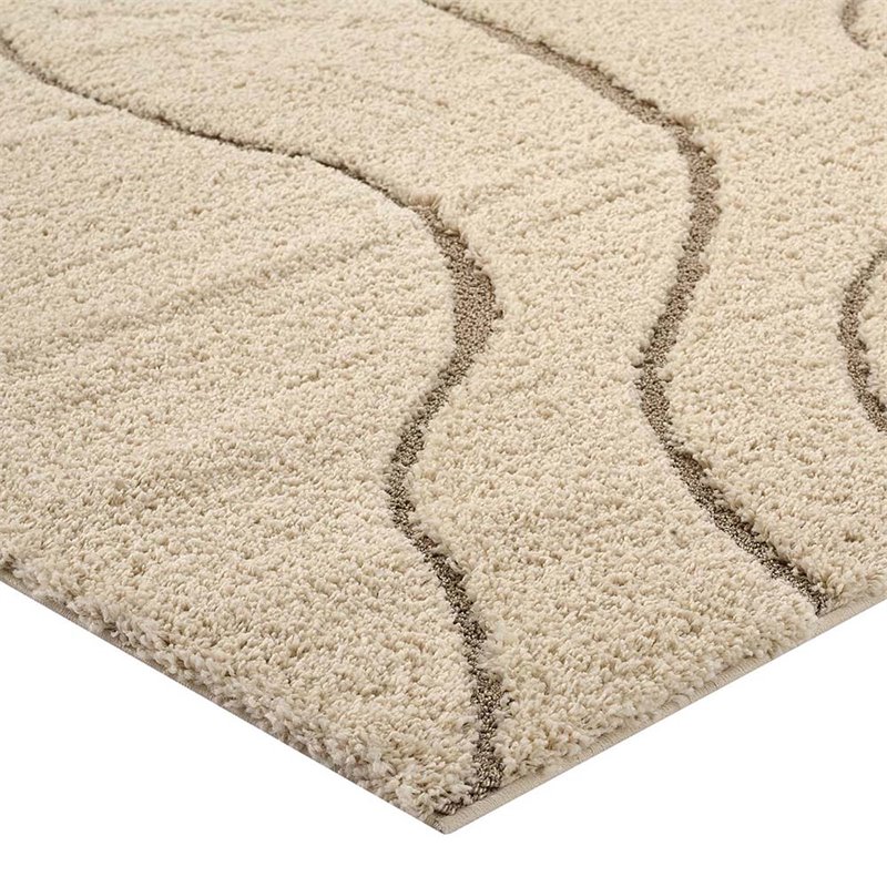Modway Jubilant 5' x 8' Abstract Swirl Shag Area Rug in Cream