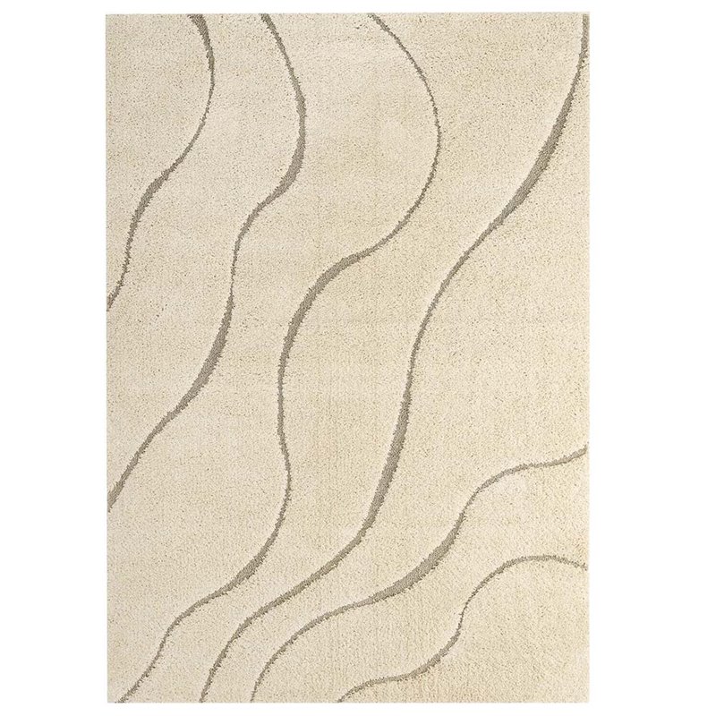 Modway Jubilant 5' x 8' Abstract Swirl Shag Area Rug in Cream