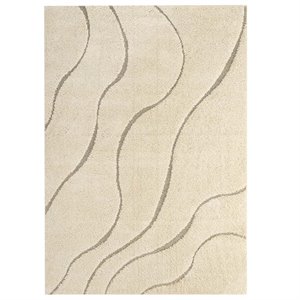 Modway Jubilant 5' x 8' Abstract Swirl Shag Area Rug in Cream