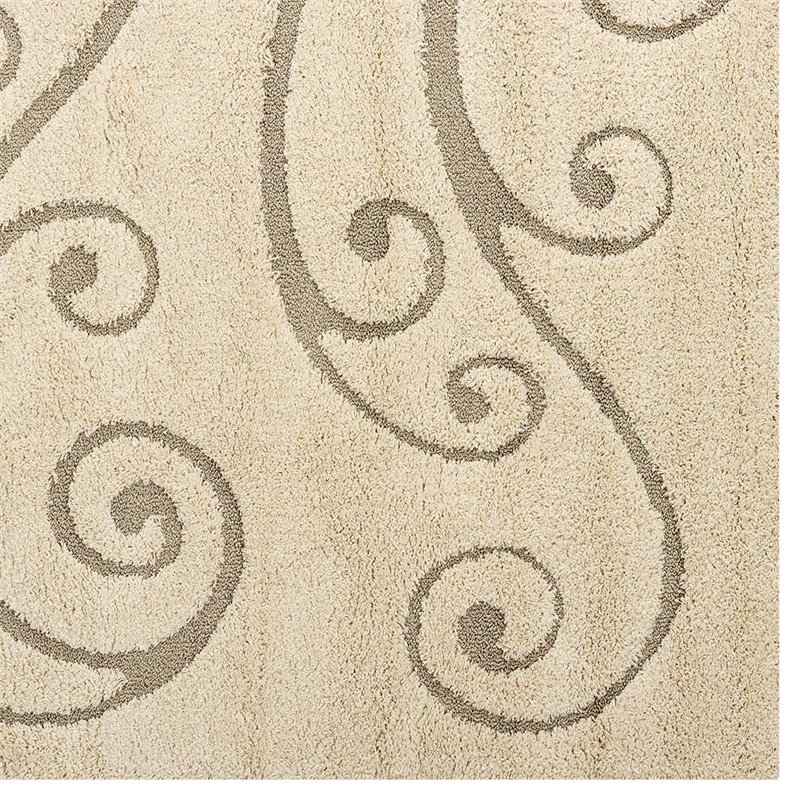 Modway Jubilant 8' x 10' Scrolling Vine Shag Area Rug in Cream