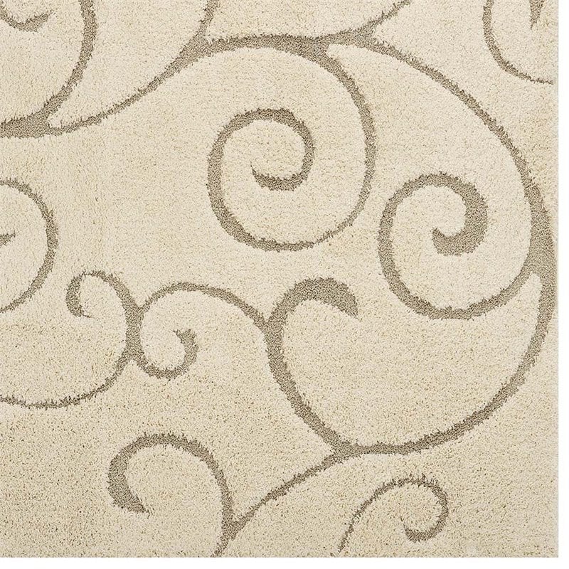 modway jubilant 5' x 8' scrolling vine shag area rug in cream
