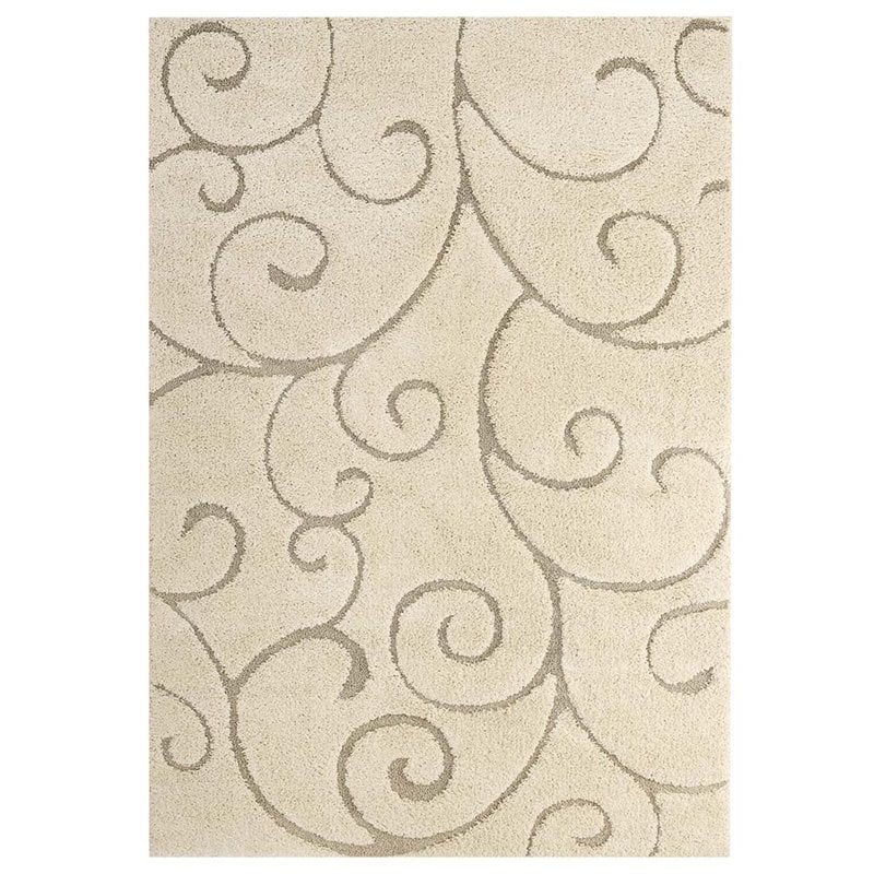 Modway Jubilant 5' x 8' Scrolling Vine Shag Area Rug in Cream