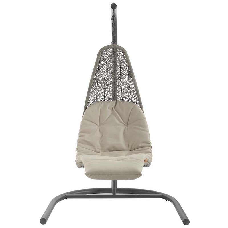 Modway Landscape Rattan & Fabric Patio Swing Chair in Light Gray and Beige