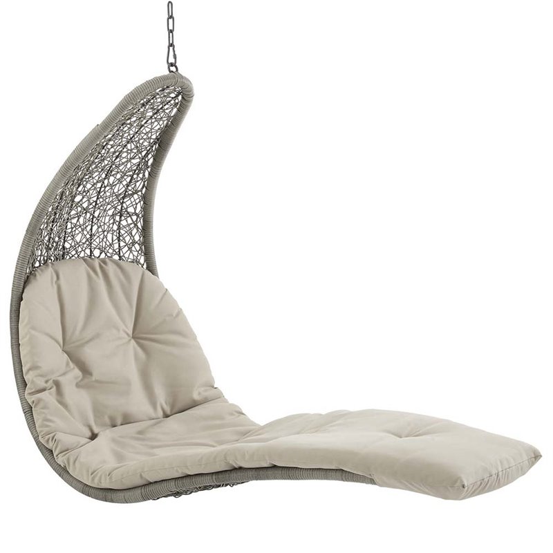 Modway Landscape Rattan & Fabric Patio Swing Chair in Light Gray and Beige
